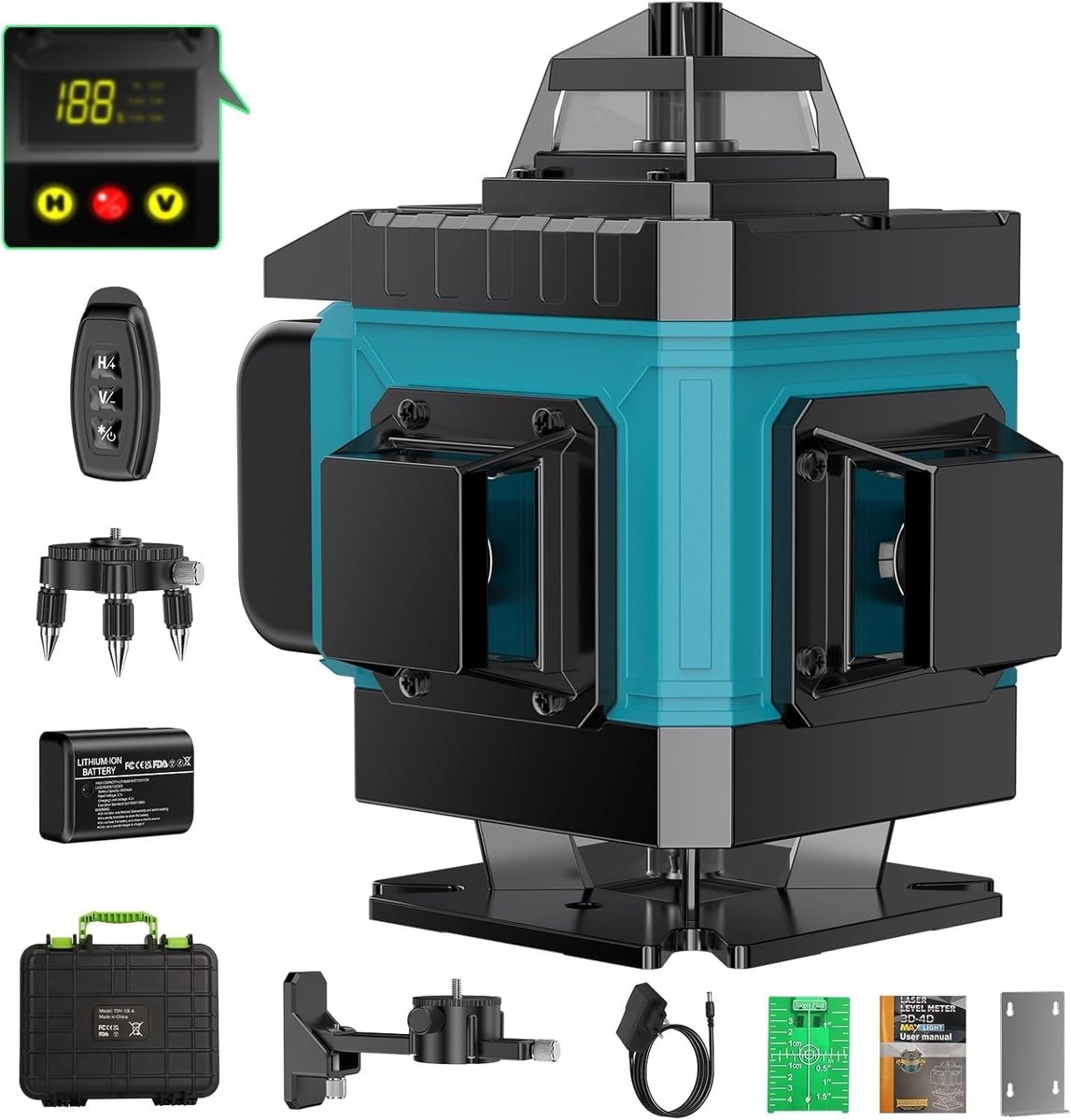 Kruislijnlaser - Blauw - 4D - Zelfnivellerende Laserwaterpas met 16 Lijnen - Voor Binnen en Buiten