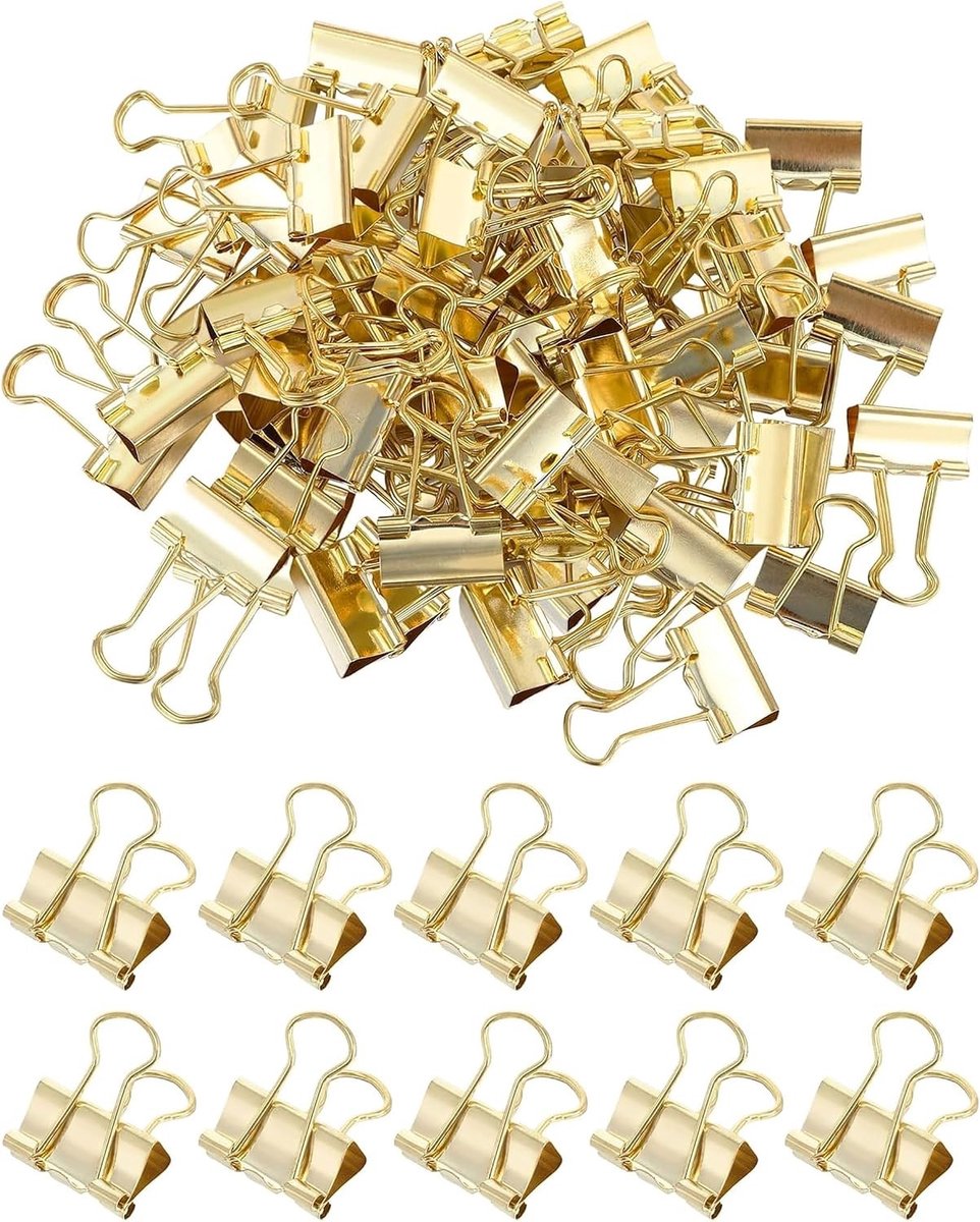 Opvouwbare Clips - Goudkleurig - 19 mm - Metalen Clips met Antislip Veer - Voor Kantoor, School en Knutselen