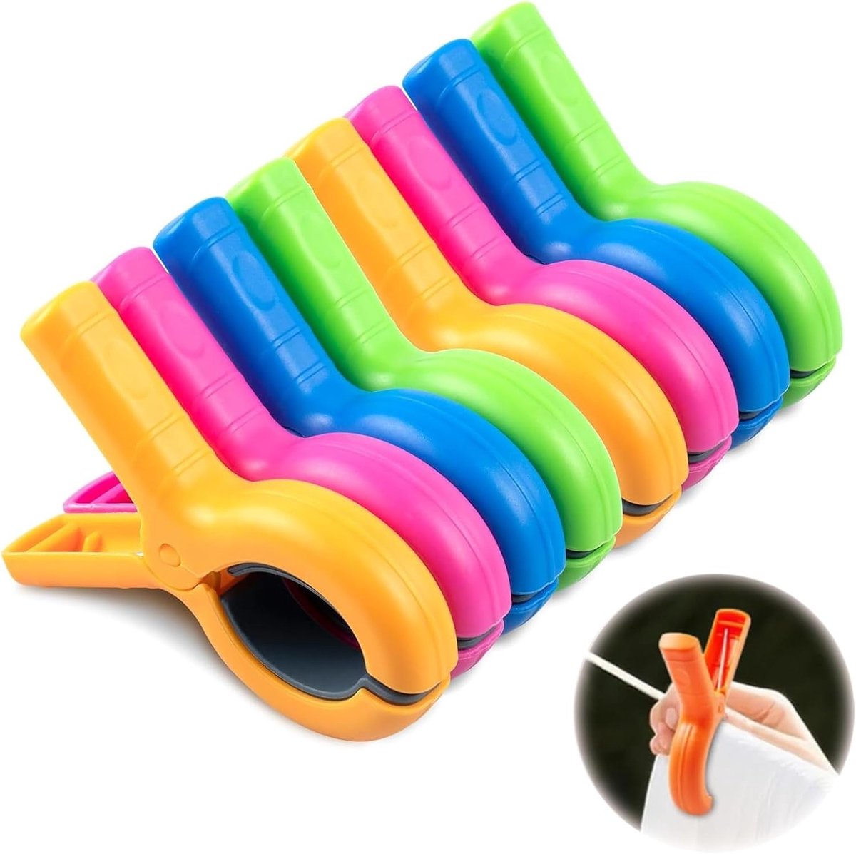 Grote Strandhanddoekclips - Kleurrijk - 9,5 cm - Extra Sterke Winddichte Plastic Haringen - Voor Ligstoelen en Waslijn