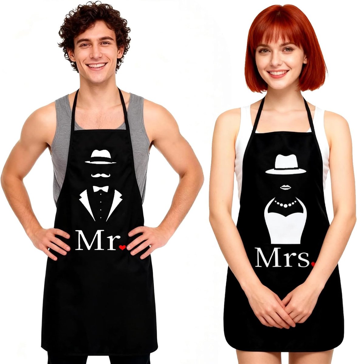 Keuken Schort voor Vrouwen en Mannen - 2 Stuks Mr. & Mrs. Set - Waterdicht BBQ Schort - ShopVlot