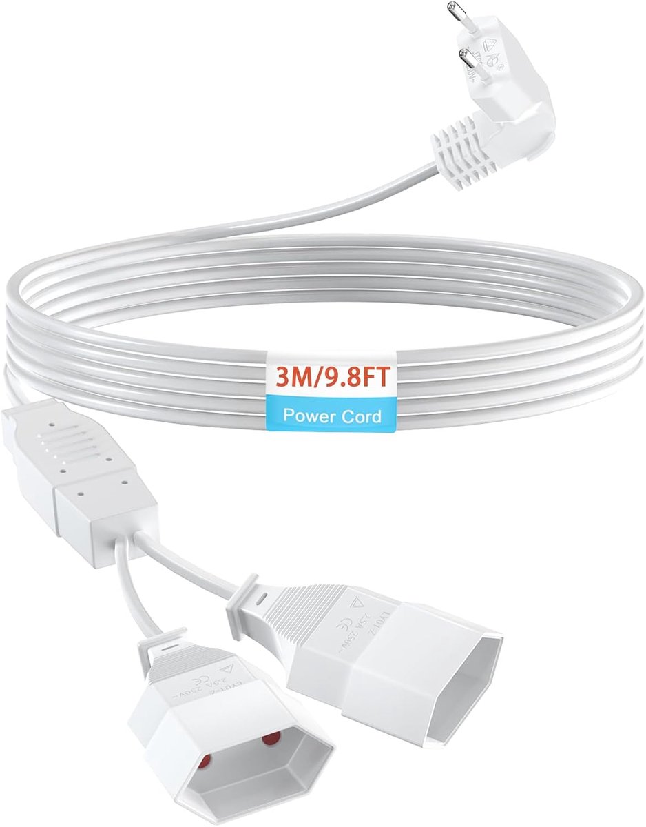 Verlengkabel 3 m - 2-voudige eurostekker - 2-in-1 stroomkabel - ideaal voor tv en pc - ShopVlot