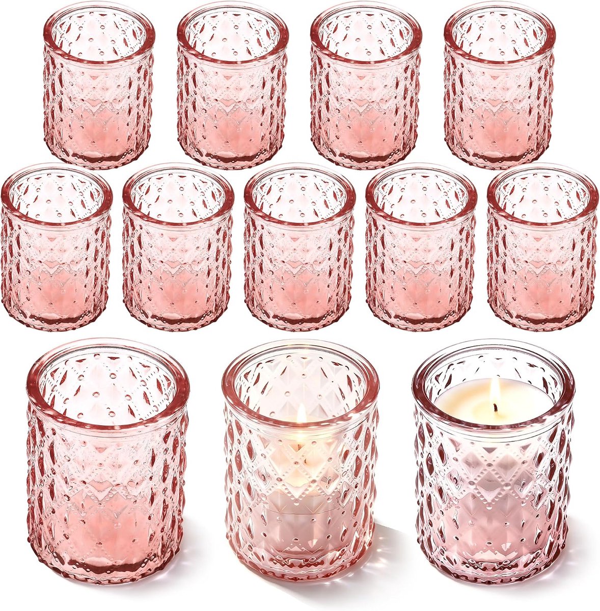 theelichtglazen 12 stuks - roze - cilindrisch design - herbruikbaar voor bruiloften - ShopVlot