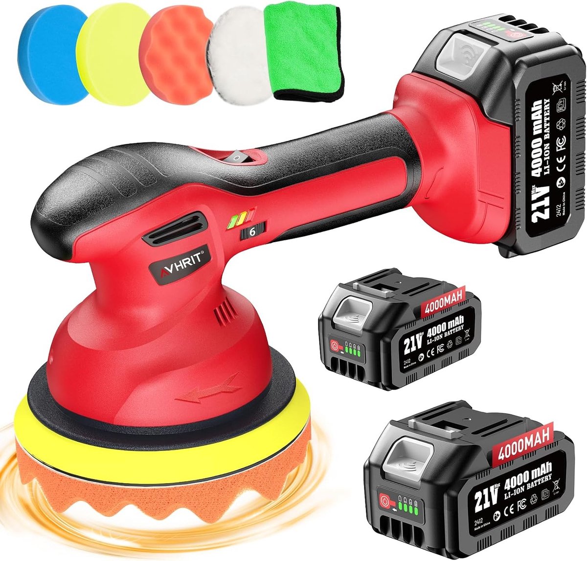 Cordless Polijstmachine - Zwart - Draagbaar en Lichtgewicht - Met Accu en Polijstpads - Voor Auto Detailing