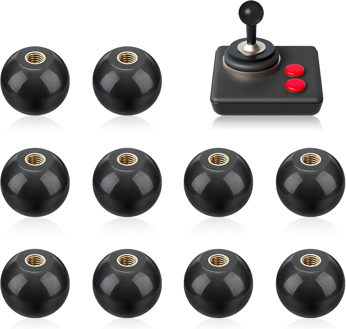 Ballknop M8 x 32mm - zwarte Bakelieten knop - met geïntegreerde koperen moer - ideaal voor machinegereedschappen - ShopVlot