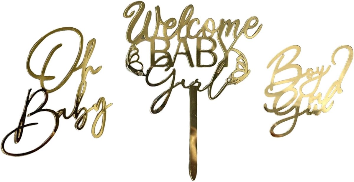 Cake decoratie set - 3 stuks goud - gender reveal toppers - perfect voor babyshower - ShopVlot