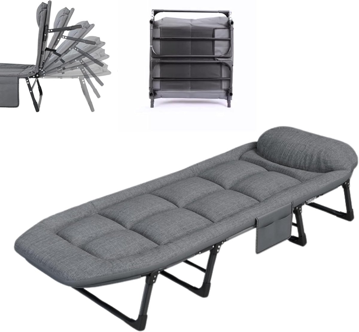 Opklapbaar Campingbed - C0493 - 200 x 63 cm - Gewatteerd Katoen en Linnen - Voor Kamperen en Buitenactiviteiten