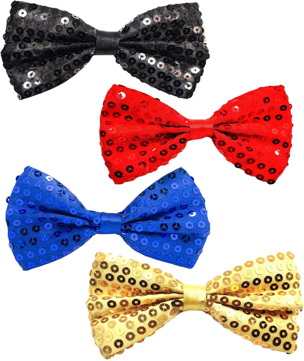 Pijpenstrik Glitter 4 Stuks - Voorgestrijkt - Aanpasbaar - Perfect voor Feesten - m-winkel
