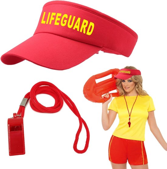 Lifeguard kostuumset 2pcs - Rood verstelbare hoed - Inclusief beveiligingsfluitje - Perfect voor Halloween - ShopVlot