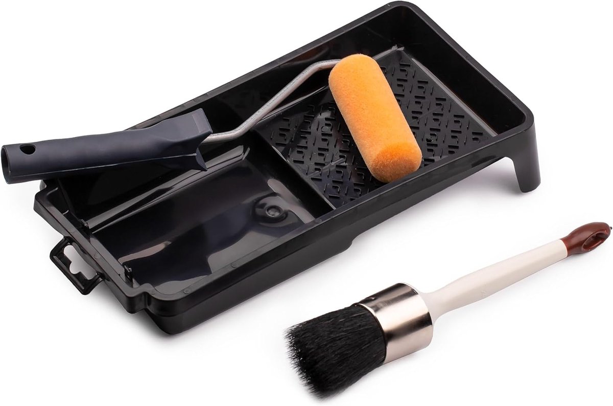 Schilder set 4-delig - Verfroller 10 cm - Ronde kwast 43 mm - Inclusief verftray en verfklem - ShopVlot