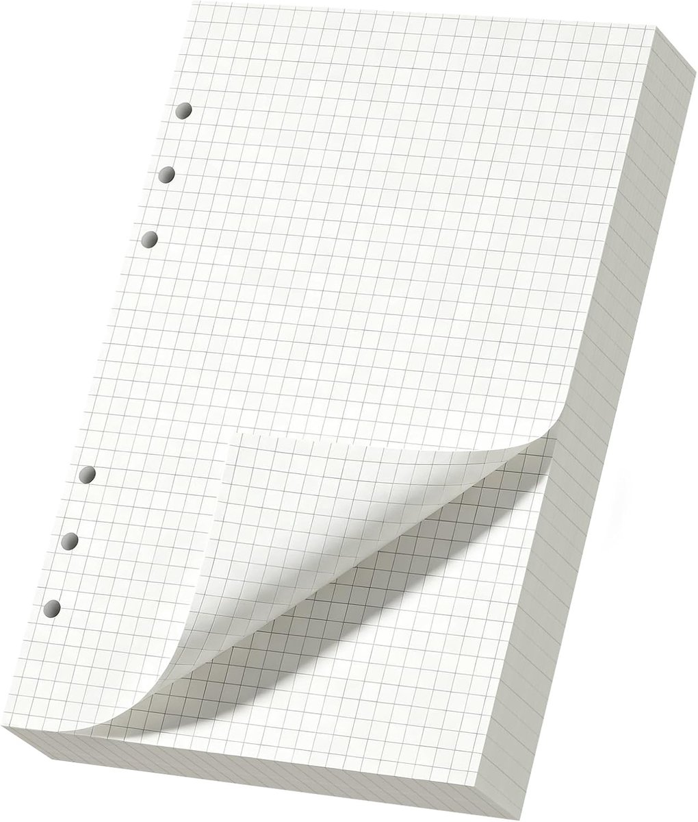 Navulvellen A5 grid 150 stuks - 100g papier - 6 gaatjes - ideaal voor schoolaantekeningen - ShopVlot