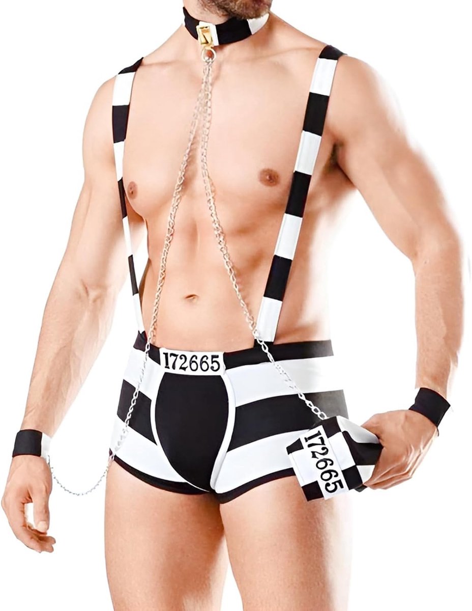 Heren ondergoed sexy string - met halsketting en handboeien - cosplay kostuum - voor rollenspel - ShopVlot