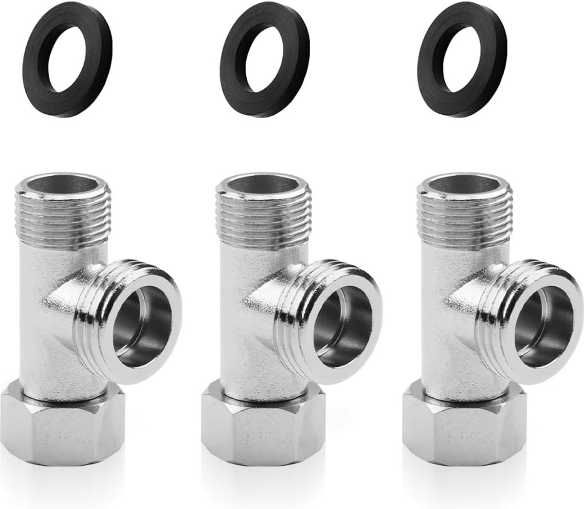 3-weg ventiel T-stuk 3/8 inch - messing T-aansluiting - ruimtebesparend - ideaal voor wc-tank en douchekraan - ShopVlot