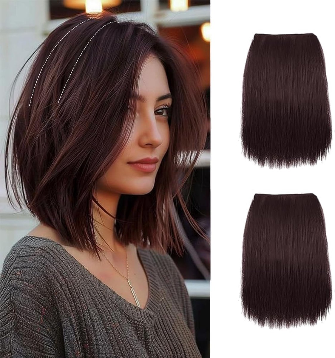 Haarextensions 2 Stuks Kort - Echte Haar - Donkerbruin - Direct volume voor dun haar - ShopVlot