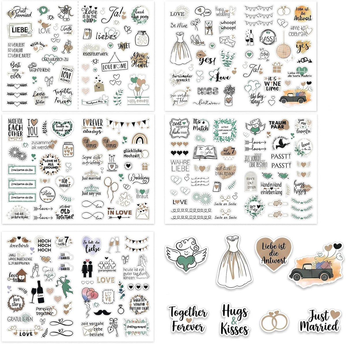 Stickers bruiloft gastenboek - 10 vellen - groene tinten - 426 motieven voor creatieve decoratie - ShopVlot