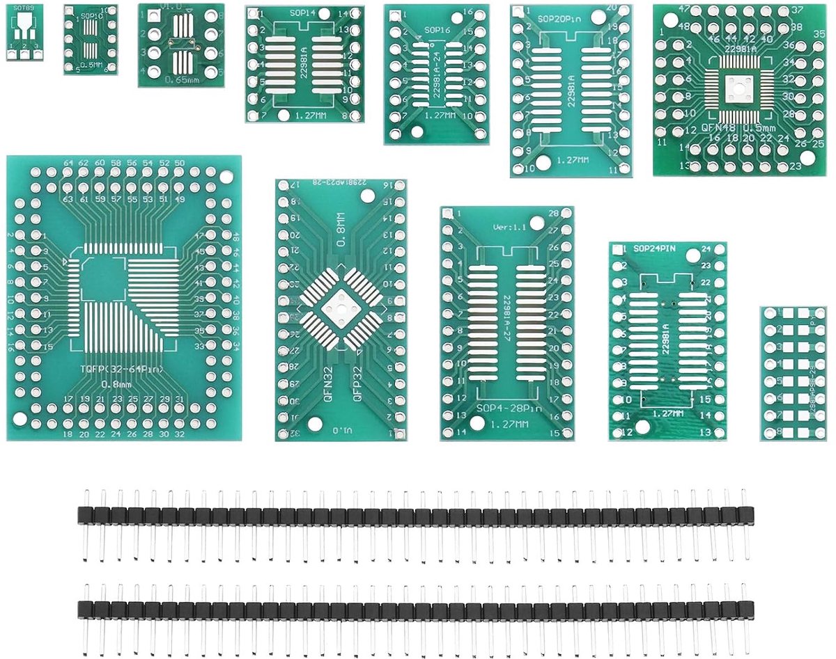 SMD naar DIP adapter set 51 stuks - 12 types - veelzijdige PCB prototypen - eenvoudig circuits bouwen - ShopVlot