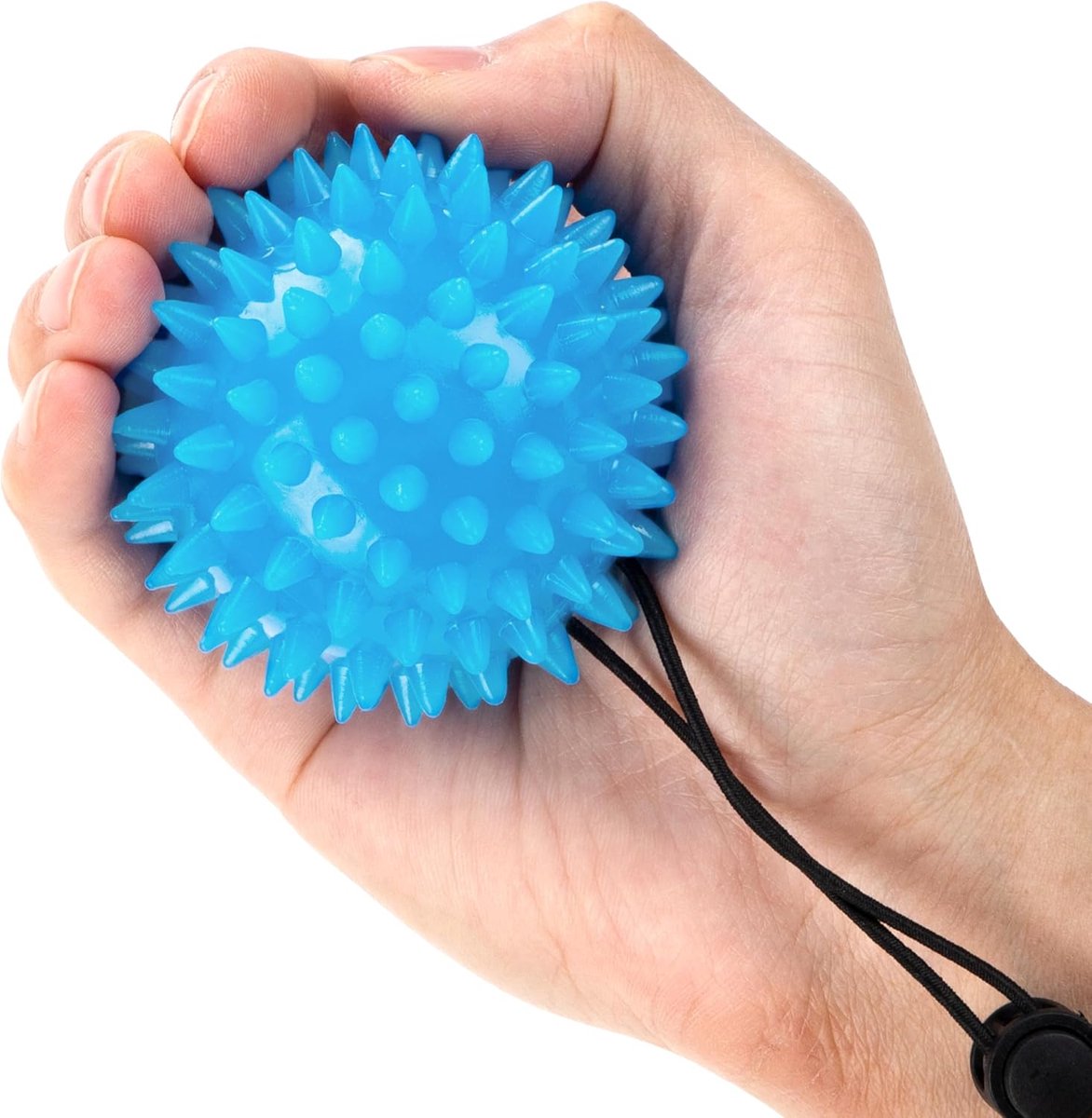 Handrevalidatiebal met elastische cord - lichtblauw - massagebal met polsband - ideaal voor handtraining - ShopVlot