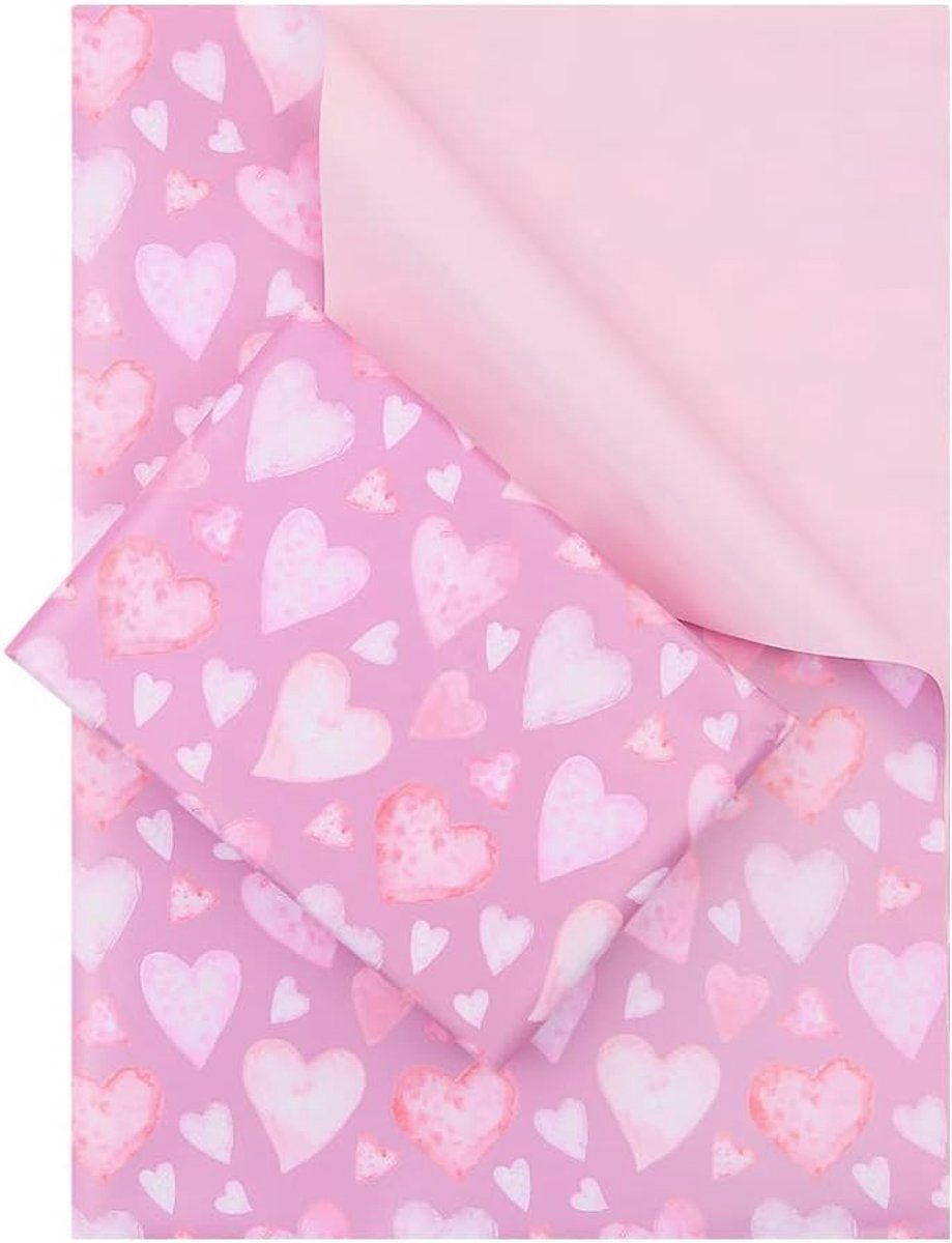 Cadeaupapier omkeerbaar hart - roze - 4 vellen - perfect voor Moederdag en Valentijnsdag - ShopVlot