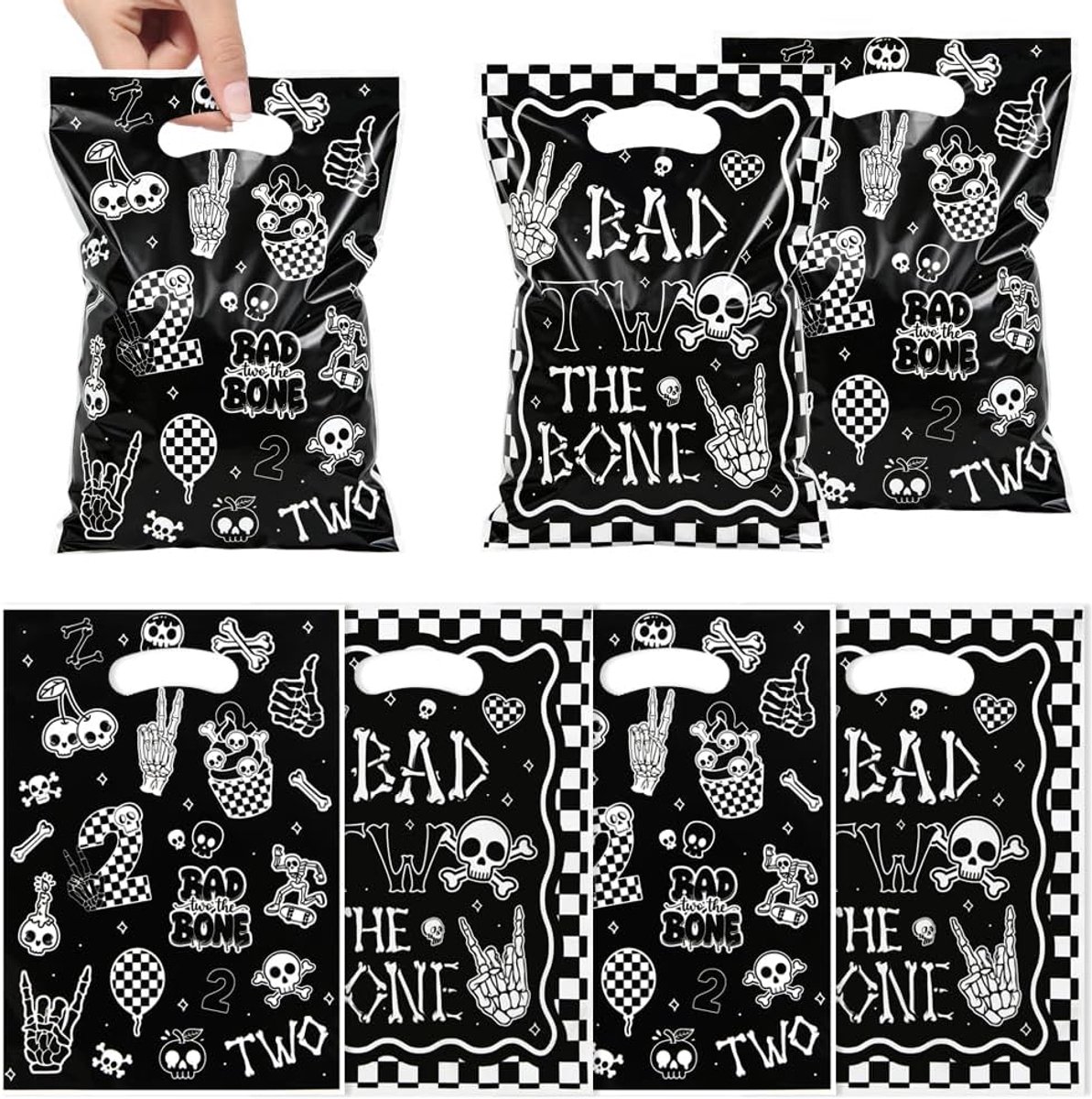 Geschenkzakken 50 stuks - zwart wit geruit - dubbelzijdig ontwerp - voor Halloween geschenken - ShopVlot