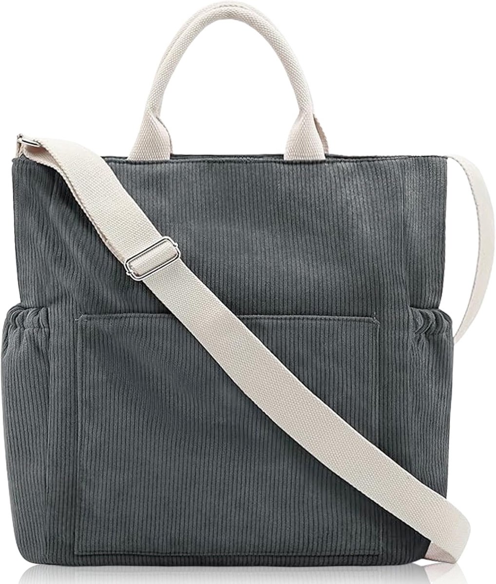 Tote bag grote capaciteit - corduroy - waterdicht - perfect voor school en werk - ShopVlot