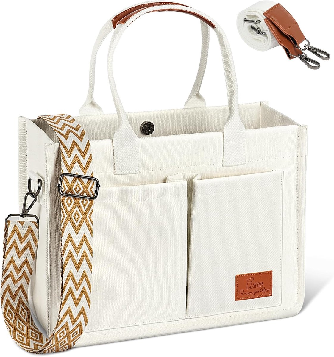Tote bag grote canvas tas - zwart - met 15,6 inch laptopvak - ideaal voor school en werk - ShopVlot