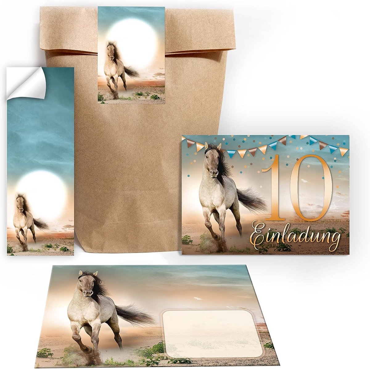Uitnodigingskaarten 10e verjaardag meisje - Paardenthema - Inclusief 12 enveloppen en stickers - ShopVlot