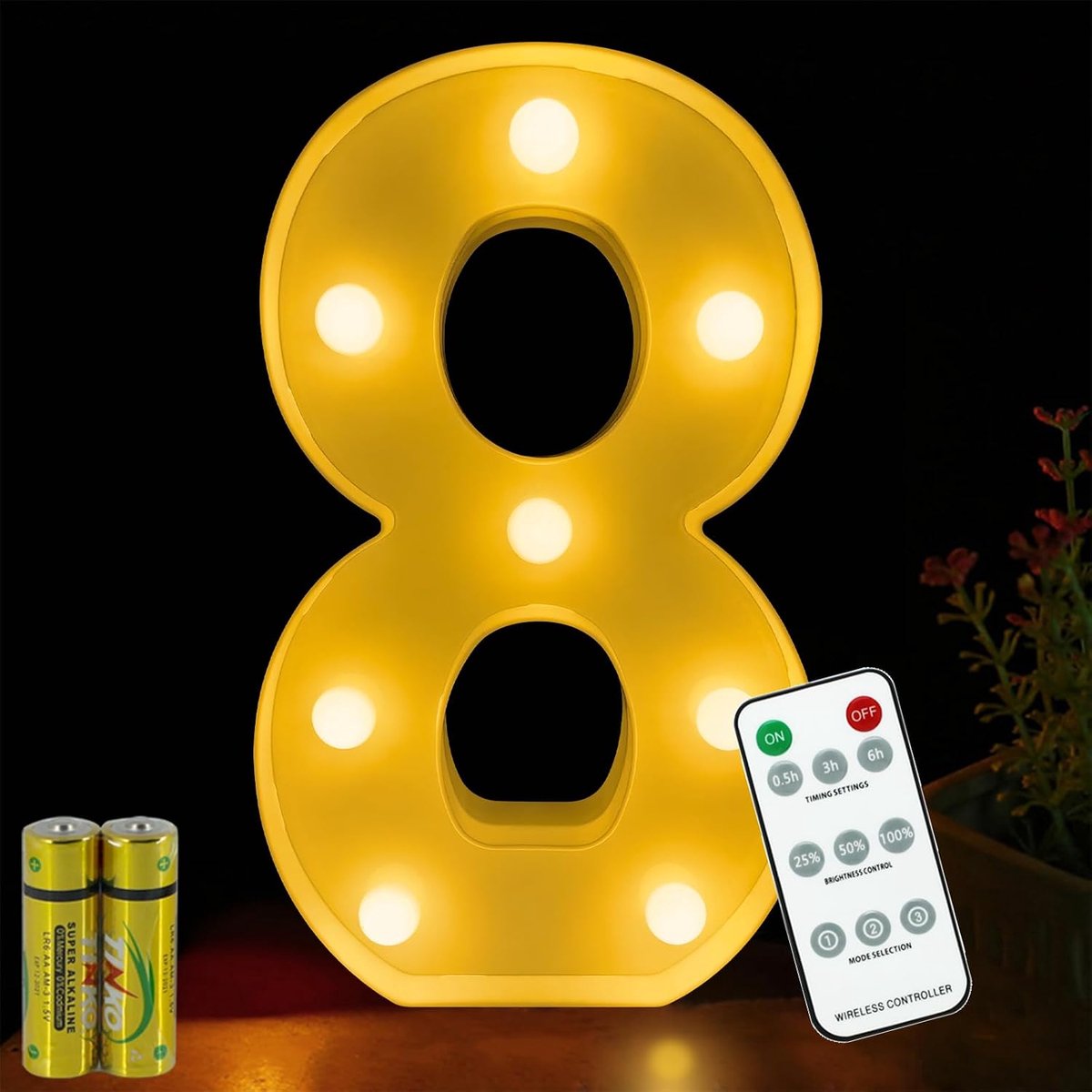 LED Nummer Licht 3D - Afstandsbediening - Verstelbare helderheid - Perfect voor verjaardagdecoratie - ShopVlot