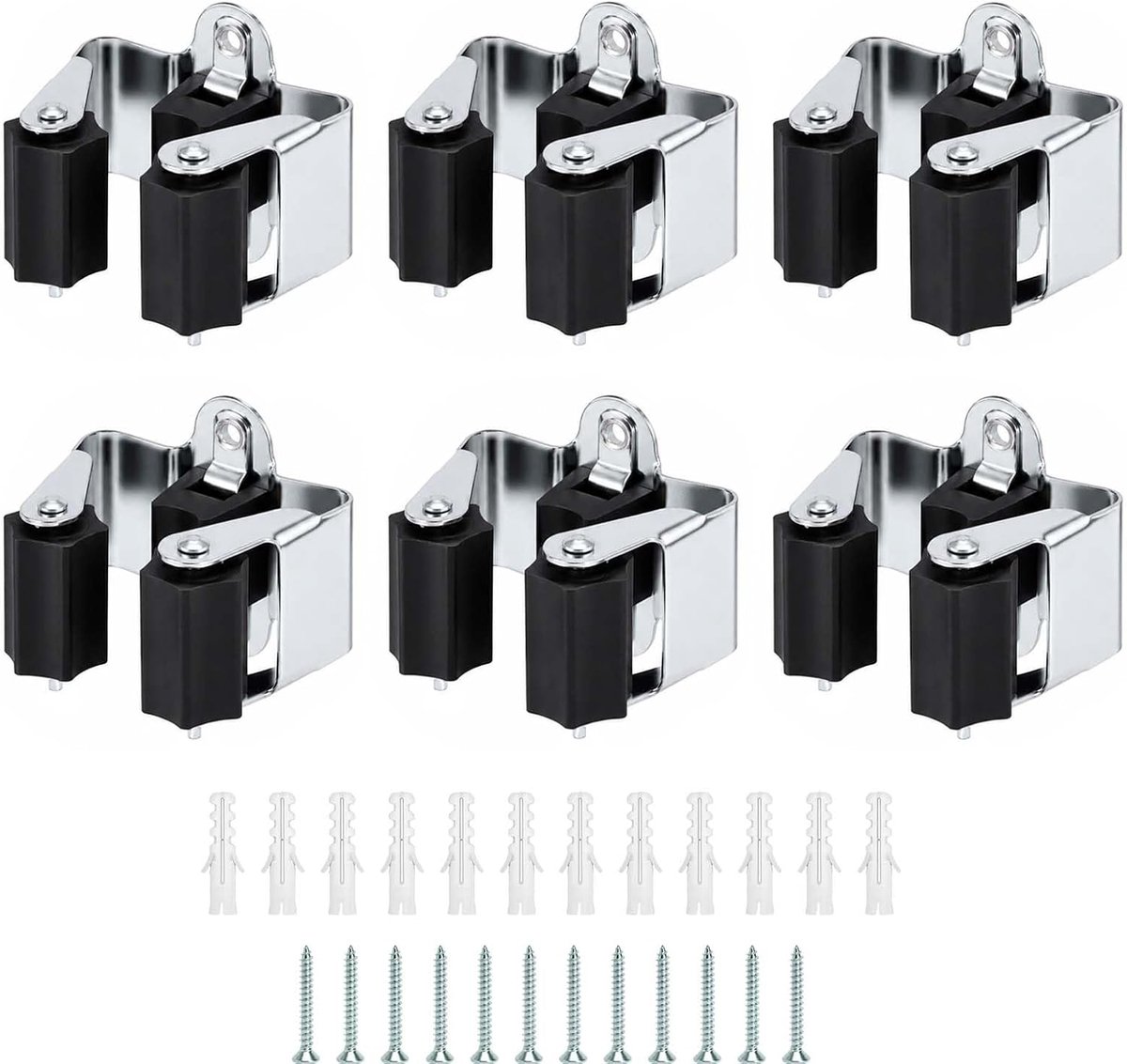 Bezemhouder 6 stuks - 0,7 mm verenstaal - klemhouder voor stelen 18-32 mm - creëer orde in huis - ShopVlot