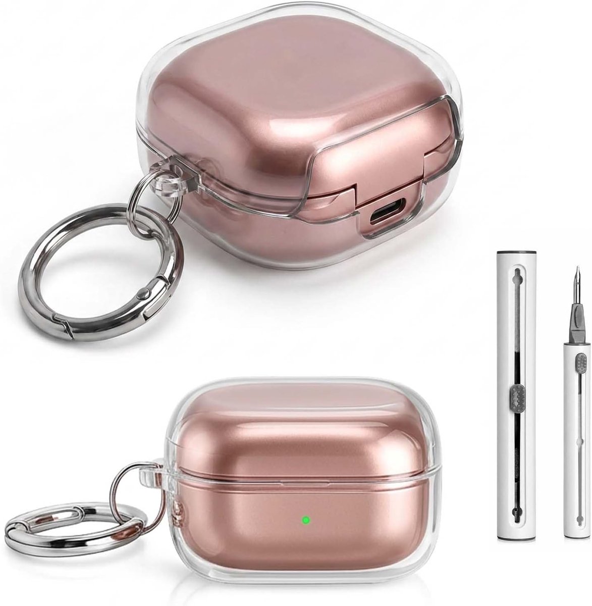 3-delige set hoesjes voor Samsung Galaxy Buds4 - transparante TPU-beschermhoes - met karabijnhaak - ShopVlot