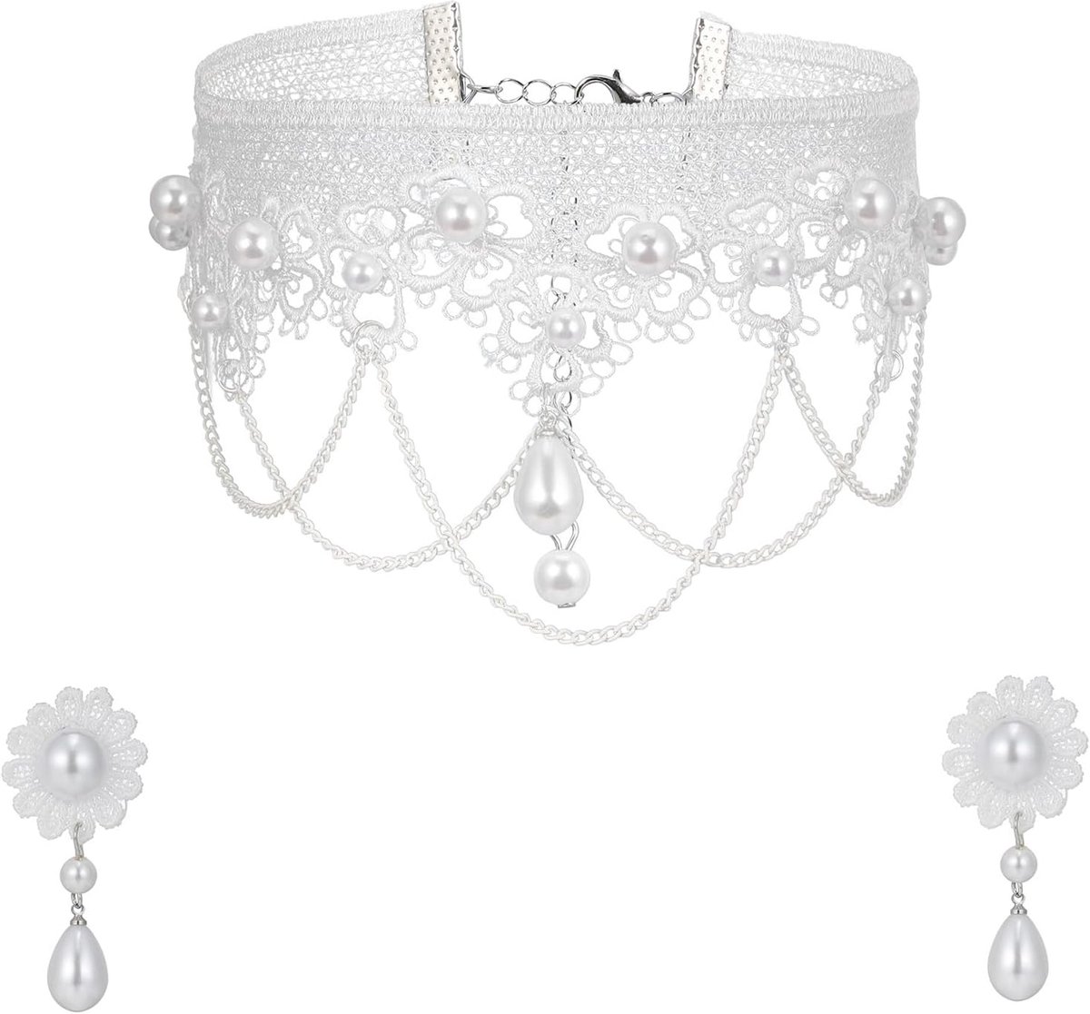 Gothic choker halsketting met kant - rozenarmband met ringset - Victoriaanse stijl - perfect voor feesten - ShopVlot
