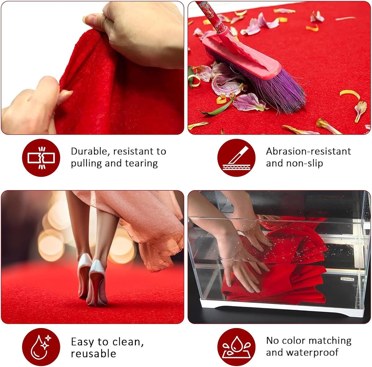 Rood tapijt loper 1 x 5 m - antislip - met tapijtband - ideaal voor bruiloften en evenementen - ShopVlot