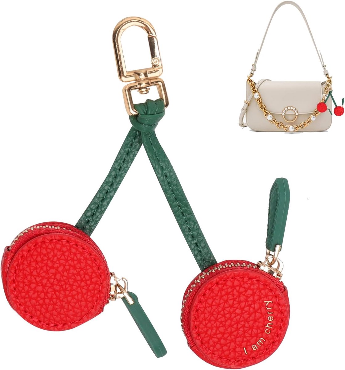 Sleutelhanger schoolmeisje - leren tas charm - rits detail - handige accessoire - ShopVlot