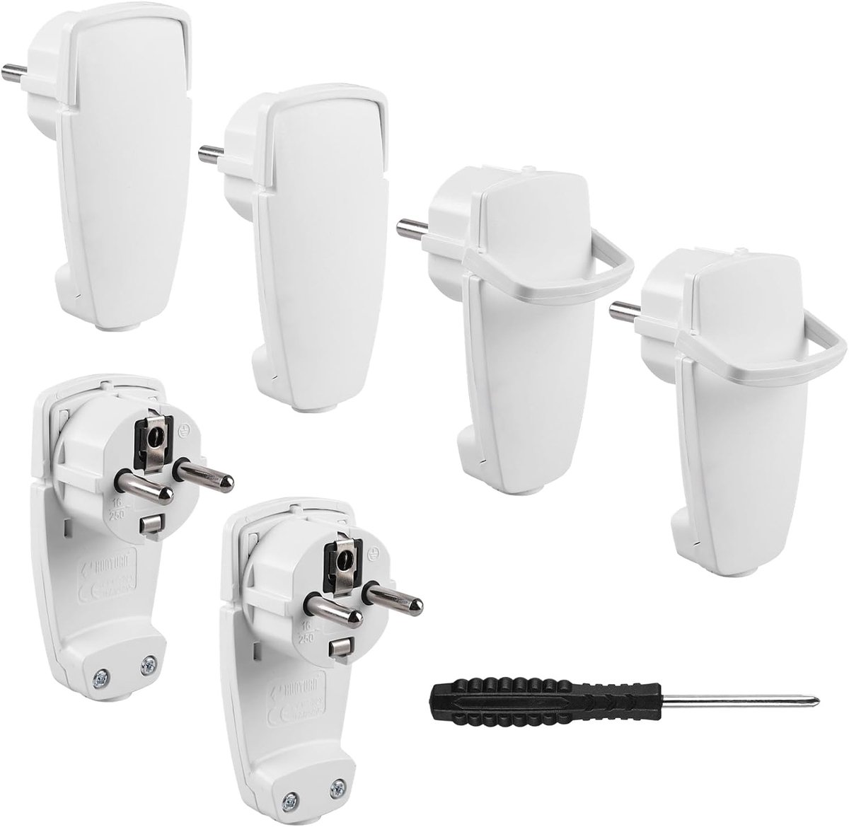 Hoekstekker Pack van 6 - Earthed Schuko Flat Plug - IP20 Bescherming - Ideaal voor Ruimtebesparing - ShopVlot