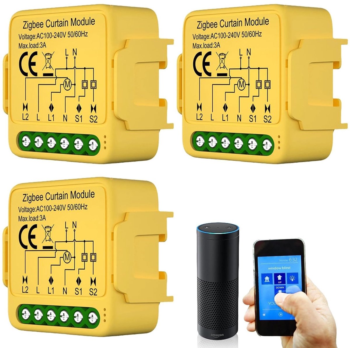 Rolluik Schakelaar Wifi - 3 Stuks - 2.4 GHz - Slimme bediening met Alexa/Google Home - Timerfunctie voor gemak - ShopVlot