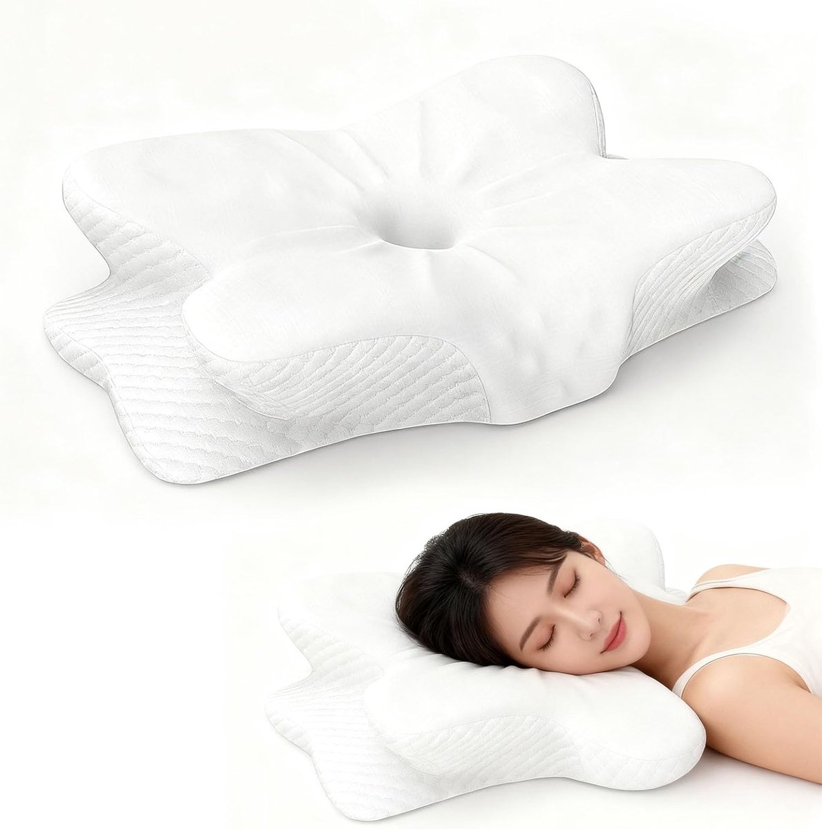 Memory Foam Neck Pillow with Removable Pillowcase, Orthopaedic Double Height Support Butterfly Pillow, Ergonomic - ShopVlot