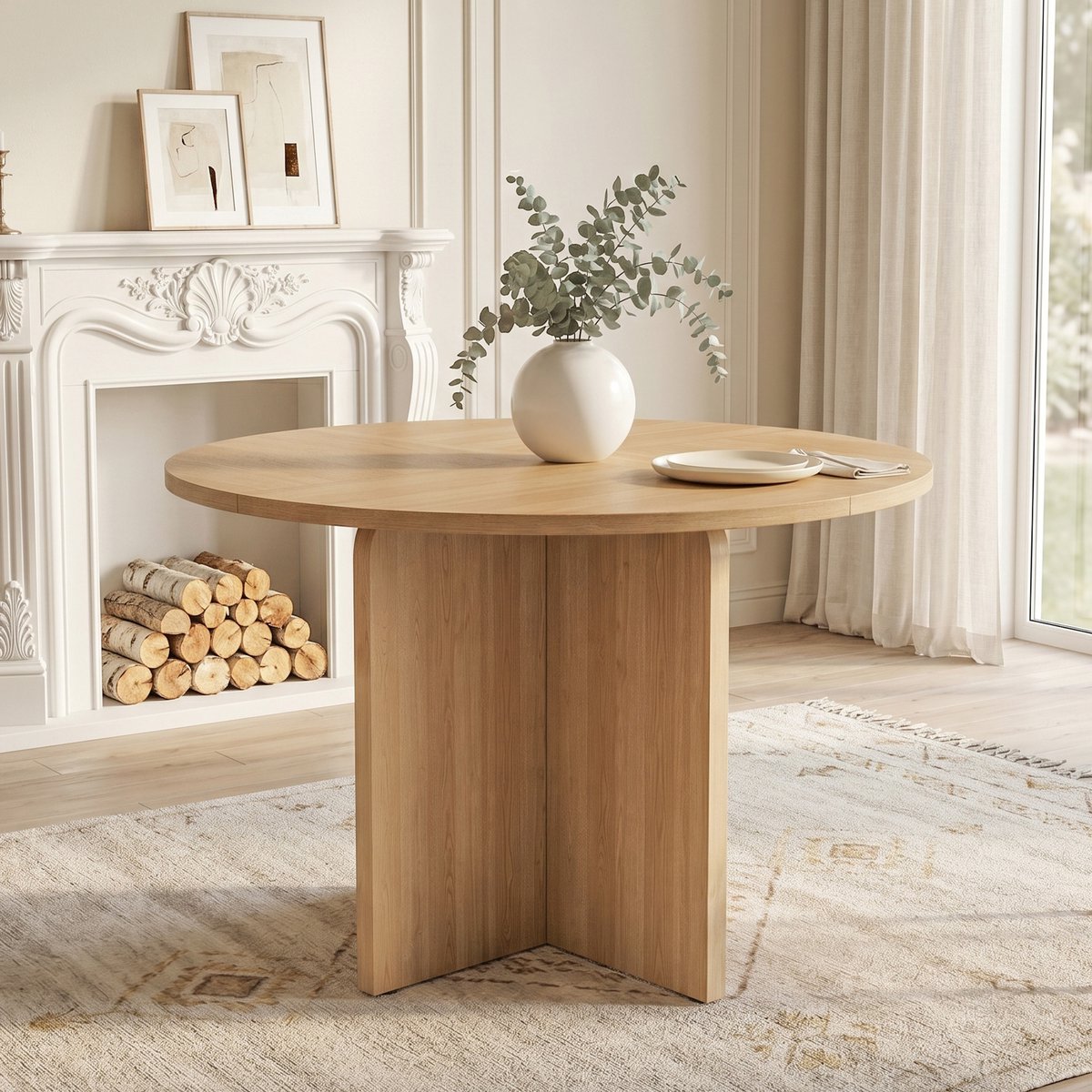DESMIU Ronde Eettafel - Scandinavisch Minimalistisch Design Met Houtnerf - Voor Woonkamer En Eetkamer - MDF - Eikenkleur - 120 Cm