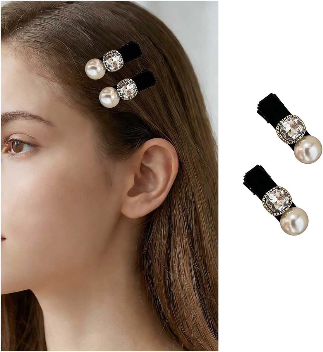 Boheemse haarspeld met parels, wit, kristal, vierkant, Franse strass, parel, haarclip, bruiloft, strass, haarspelden - ShopVlot