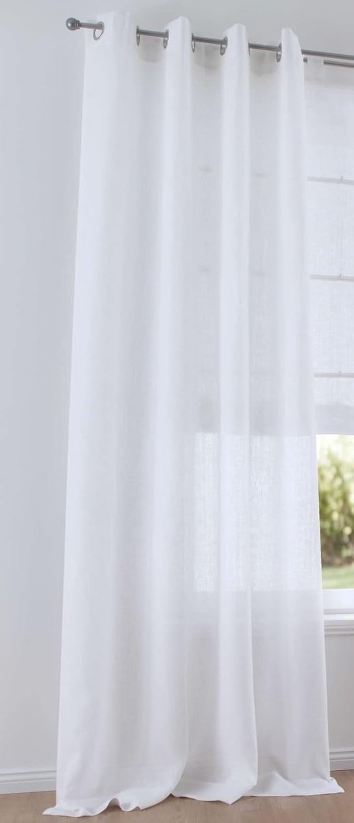 Kutti curtain Metis with eyelets for curtain rods, 100% linen, free hanging white, 1 piece, width 140 x height 225 cm - ShopVlot