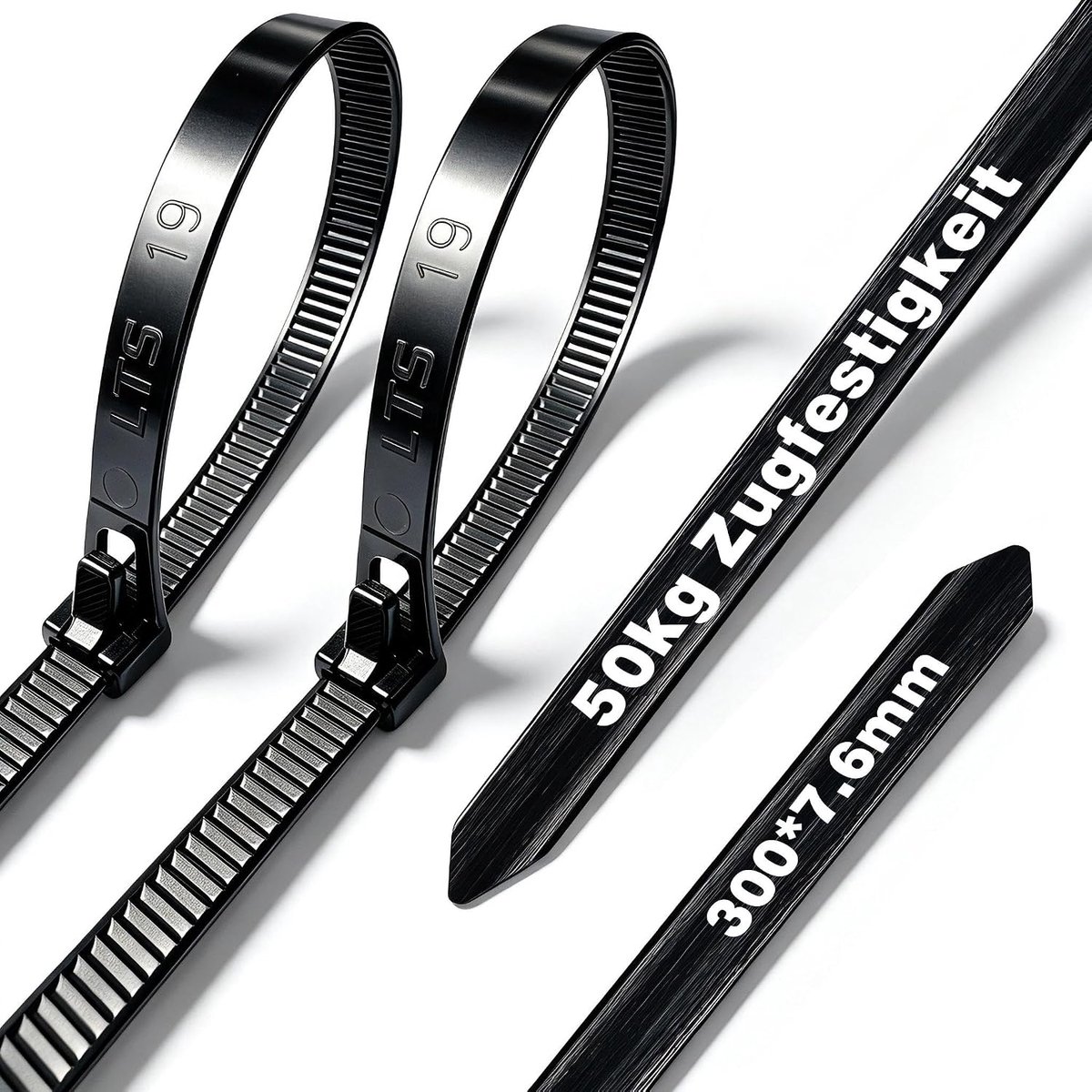 Reusable Cable Ties, Black, 300mm x 7.6mm Widened (20 Pieces), UV Resistant Nylon Cable Ties, Adjustable for - ShopVlot