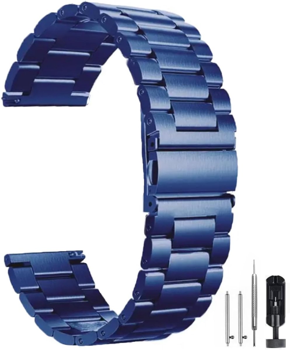 Watch Straps Metal of Stainless Steel with Quick Release Clasp, Available in Sizes 16mm 18mm 20mm 22mm 24mm Brushed - ShopVlot