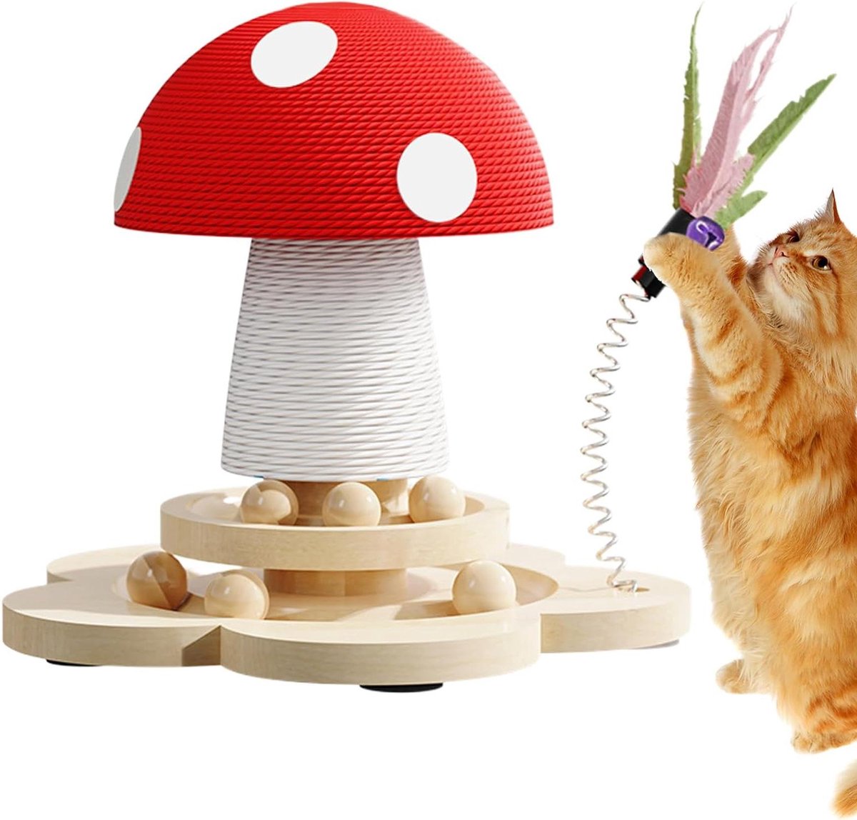 Katten Krabmeubel - Krabpaal met Speelgoed - Spel & Verrijking - Stabiel Paddenstoel Design