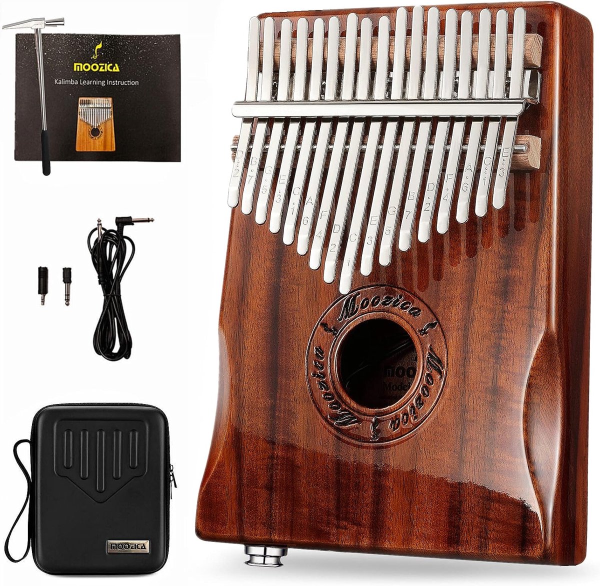 MOOZICA 17 Keys EQ Kalimba Marimbafhone Made of Koa Wood with Integrated Pickup and Professional Housing (K17K-EQ) - ShopVlot