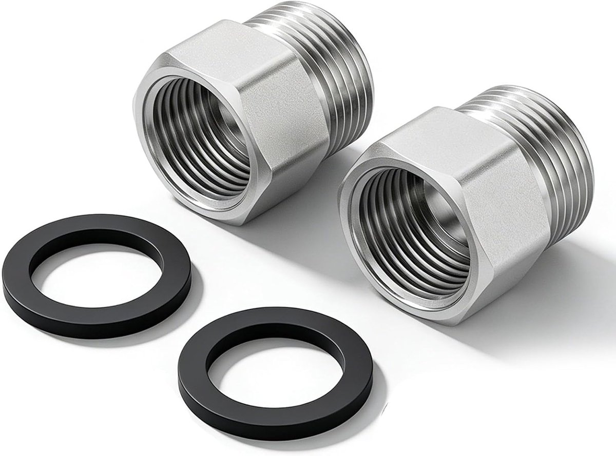 2 stuks doucheslangaansluiting G1/2 inch tot G3/8 inch, waterdichte aansluiting van verchroomd roestvrij staal voor - ShopVlot