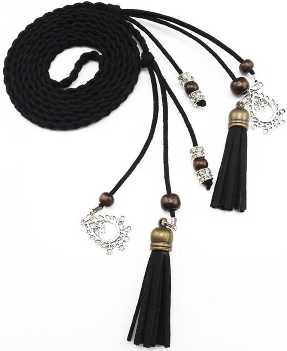 Women's Waist Belt Woven Tassels 170cm Braided Waist Belt Thin Belt Braided Woven Tassel Chain Belt with Dresses - ShopVlot