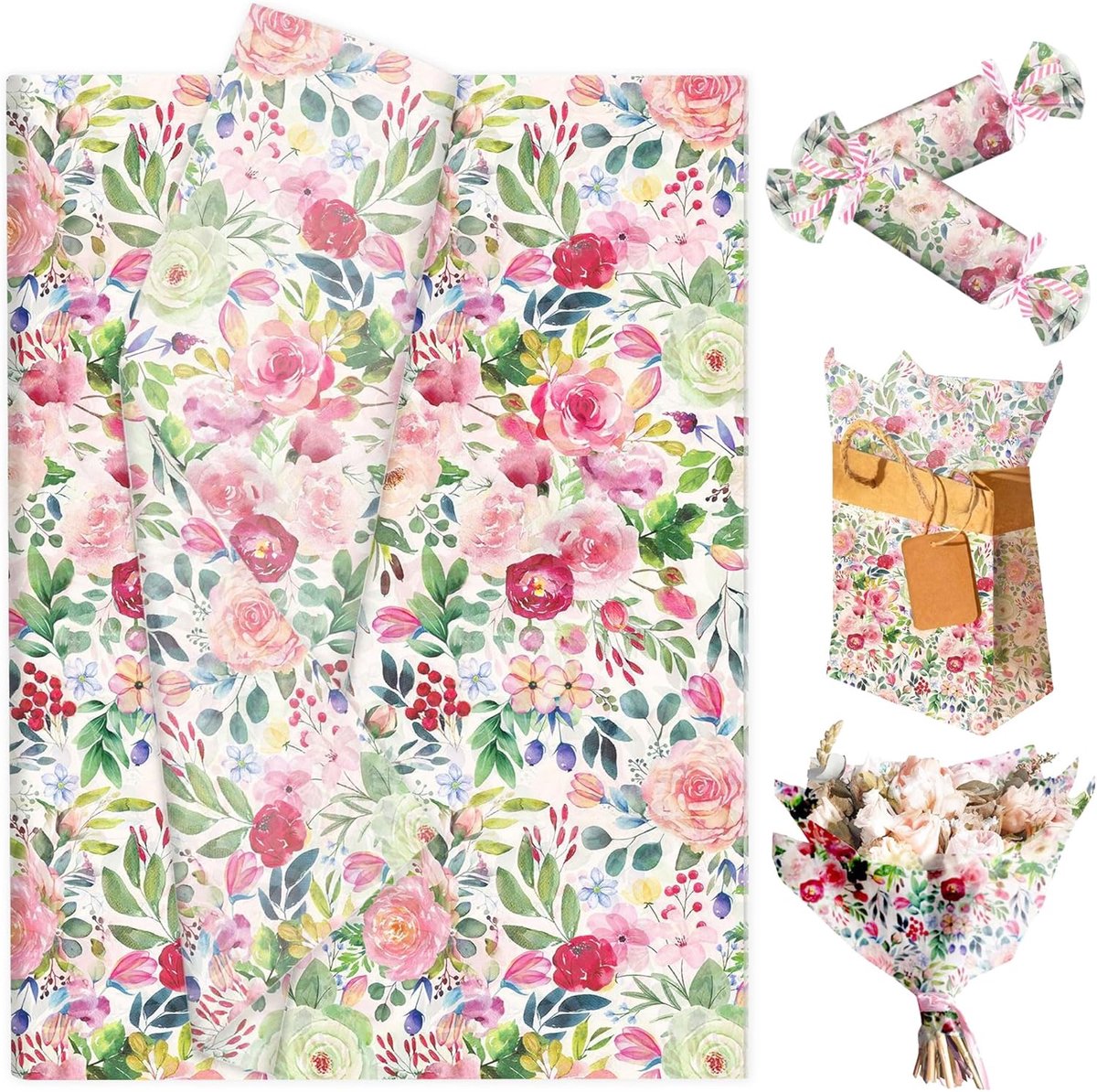 50 vellen cadeaupapier met bloemenmotief voor babyshowers bruiloften - ShopVlot