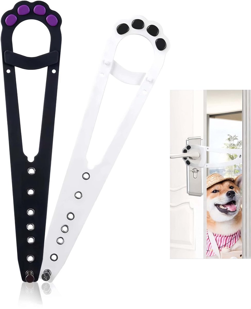 Cat Door Lock, 2 Pcs Cat Door Lock, Door Opener Holder, Adjustable Door Holder to Keep Dogs Out (White, Black) - ShopVlot