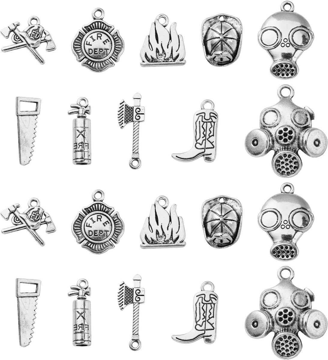 Ipotkitt 100Pcs/Box 10 Style Antique Style Fire Control Charms Fireman Fire Extinguisher Fire Mask Mixed Shapes Charms - ShopVlot