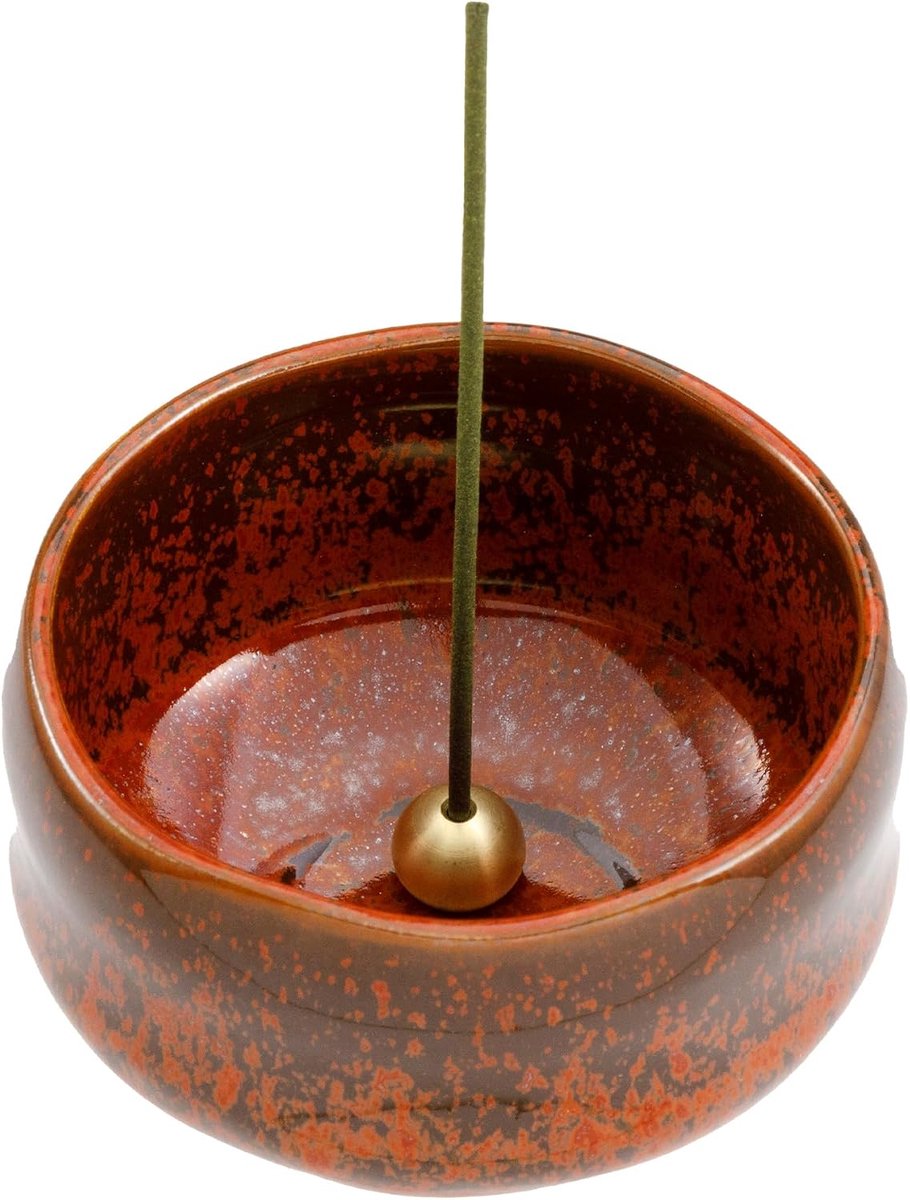 Asayu Japan se Incense Holder, Traditional - Ceramic Ash Catcher and Brass Incense Burner Set - Orange Bowl - ShopVlot