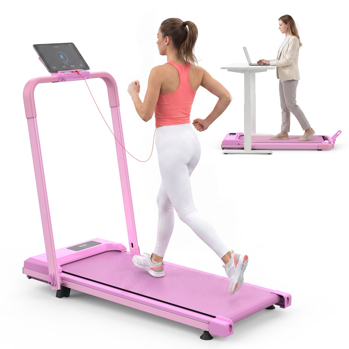 Onderbureau loopband compacte 2-in-1 met helling - wandelen - rennen - joggen - draagbaar - max. 80 kg met app