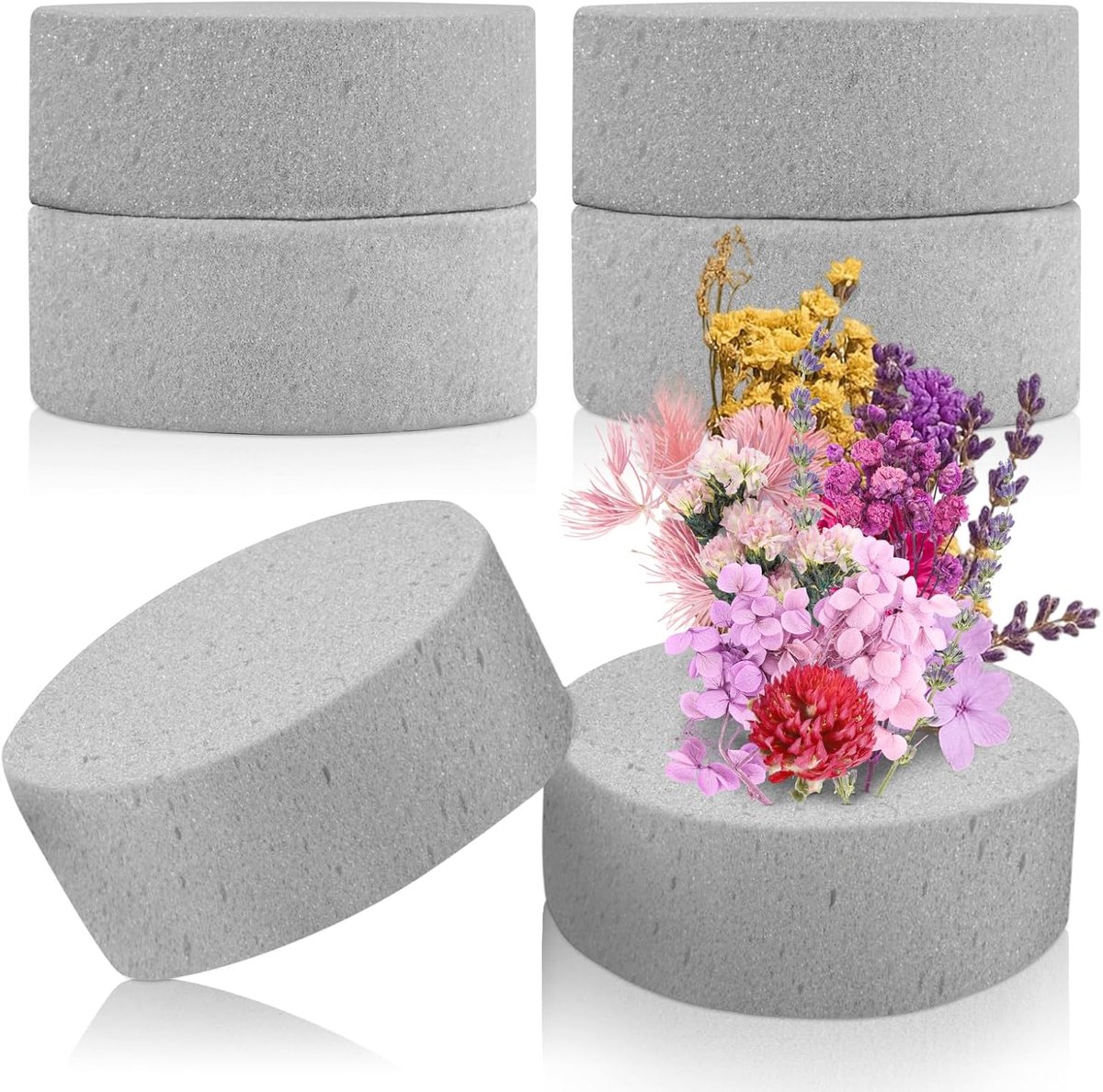 Pack of 6 Artificial Flower Struts 10 cm Round, Dried Flower Foam Sponge, Grey Butt Moss for Artificial Flowers for - ShopVlot