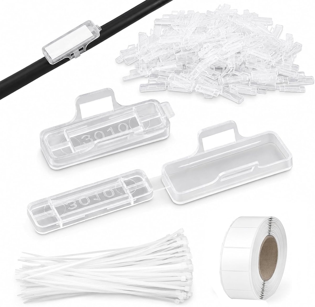 100 kabeletiketten, waterdichte kabellabelbox met kabelbinders en schrijfetiketten, schrijfbereik 3 cm x 1 cm, voor - ShopVlot